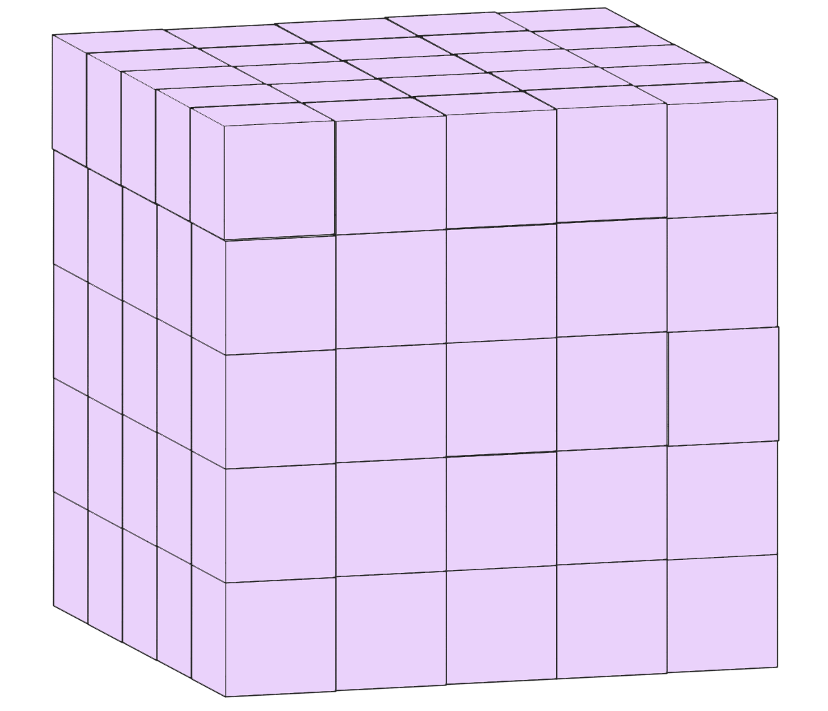 1辺が1cmの立方体を125個並べて作った1辺5cmの立方体