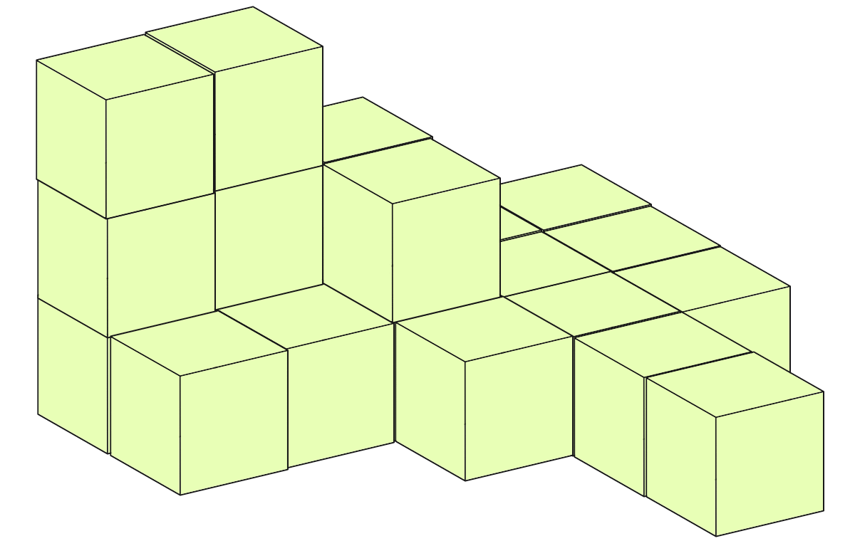 立方体のブロック21個を使って作った形