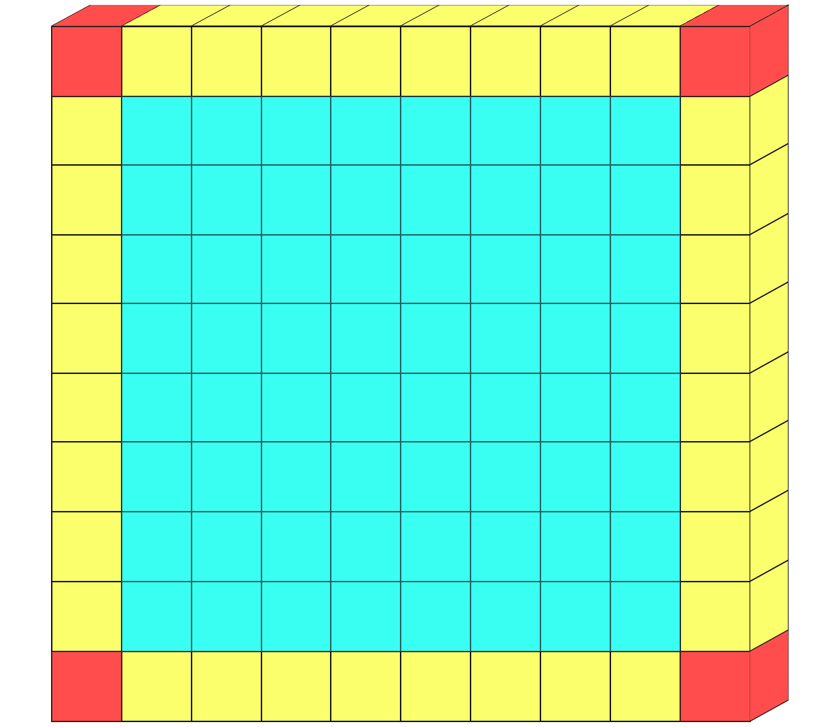 100個の立方体ブロックで作った直方体に色を塗りました
