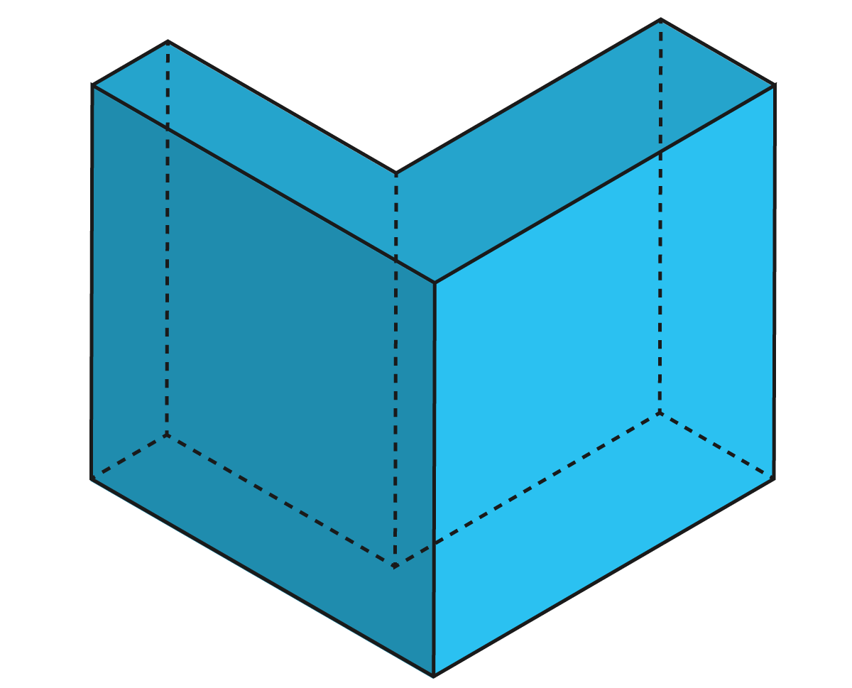 一辺9cmの立方体から、縦7cm、横6cmの直方体を切り取った図