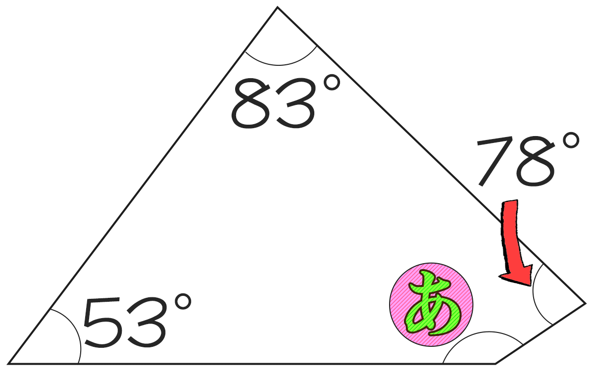 四角形の内角が83°、53°、78°のときもうひとつの角度は何度ですか