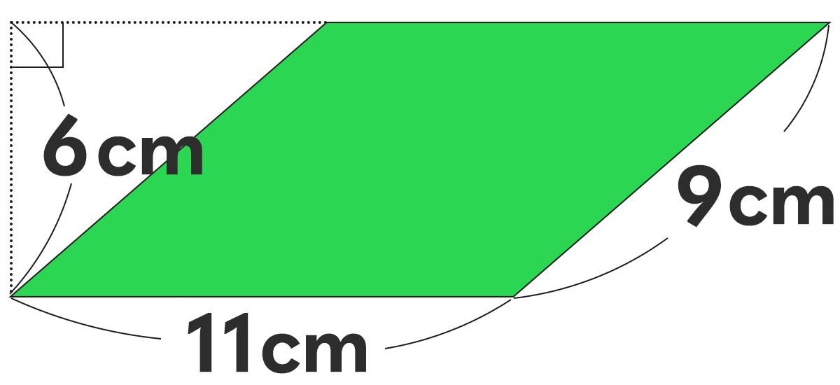 面積の問題 ｜ 底辺11cm、高さ6cmの平行四辺形の面積