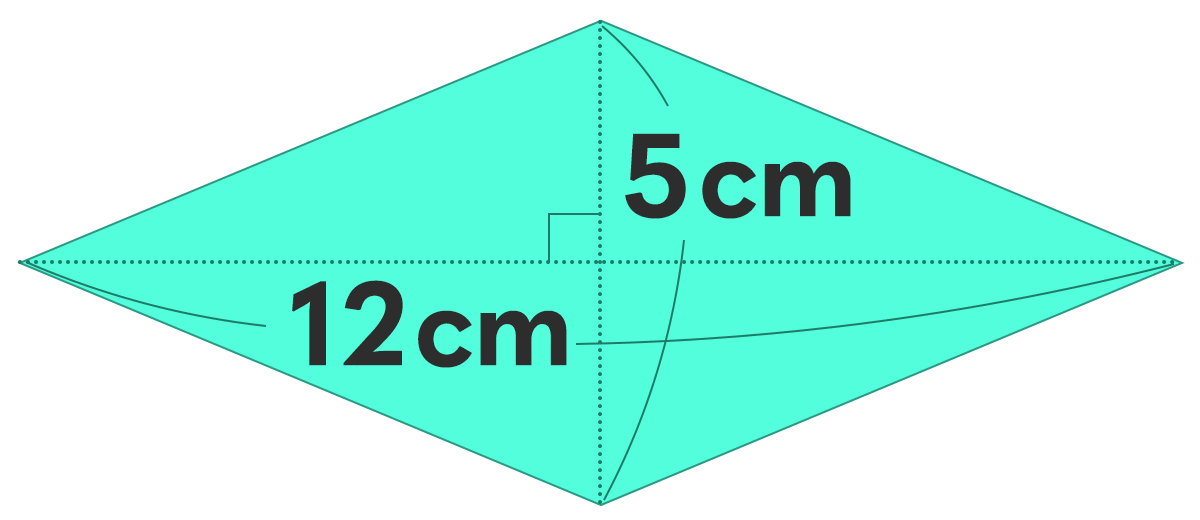 面積の問題 ｜ 対角線が12cmと5cmのひし形の面積