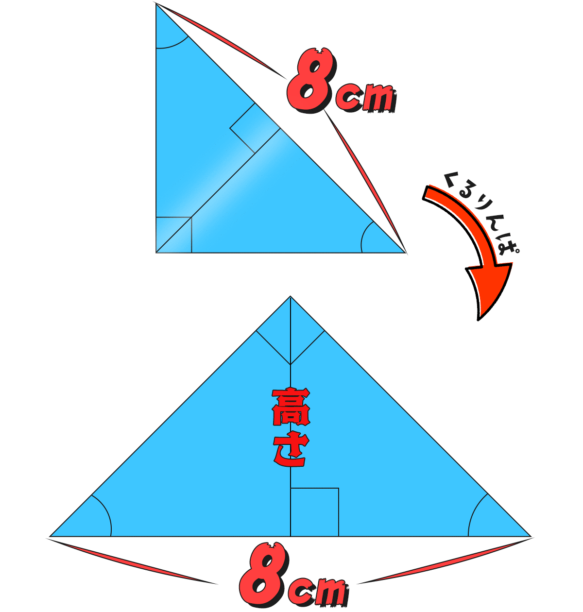 直角二等辺三角形の斜辺を底辺とする