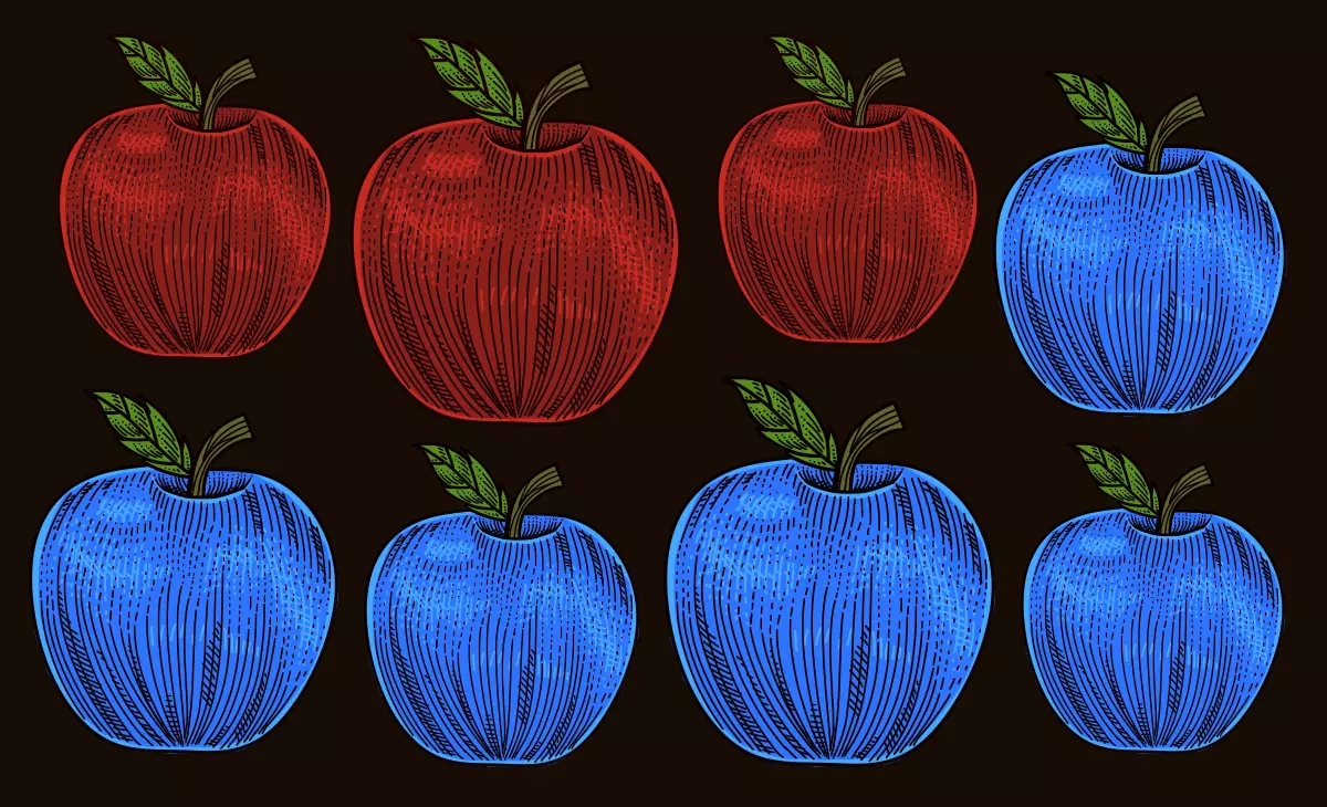 りんご8個のうち青いりんごが5個
