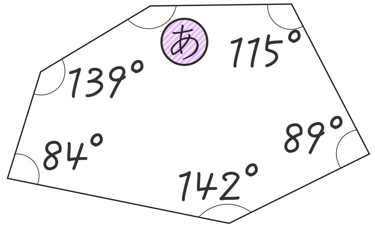 7問目、六角形の角(あ)の角度を求めなさい