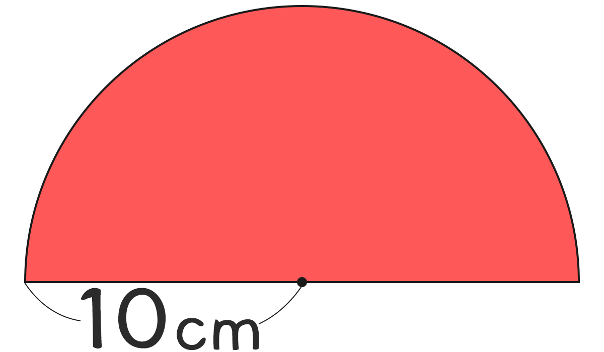 半円の面積と周りの長さ ｜半径10cmの半円