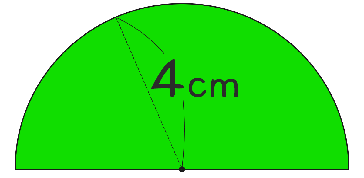半円の面積と周りの長さ ｜半径4cmの半円