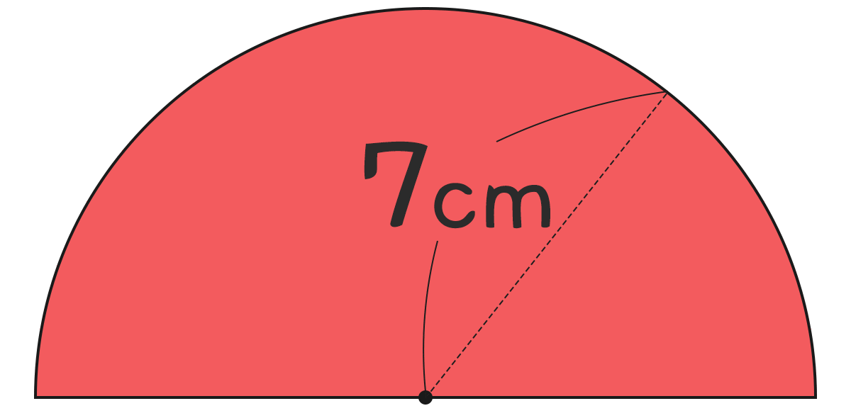 半円の面積と周りの長さ ｜半径7cmの半円