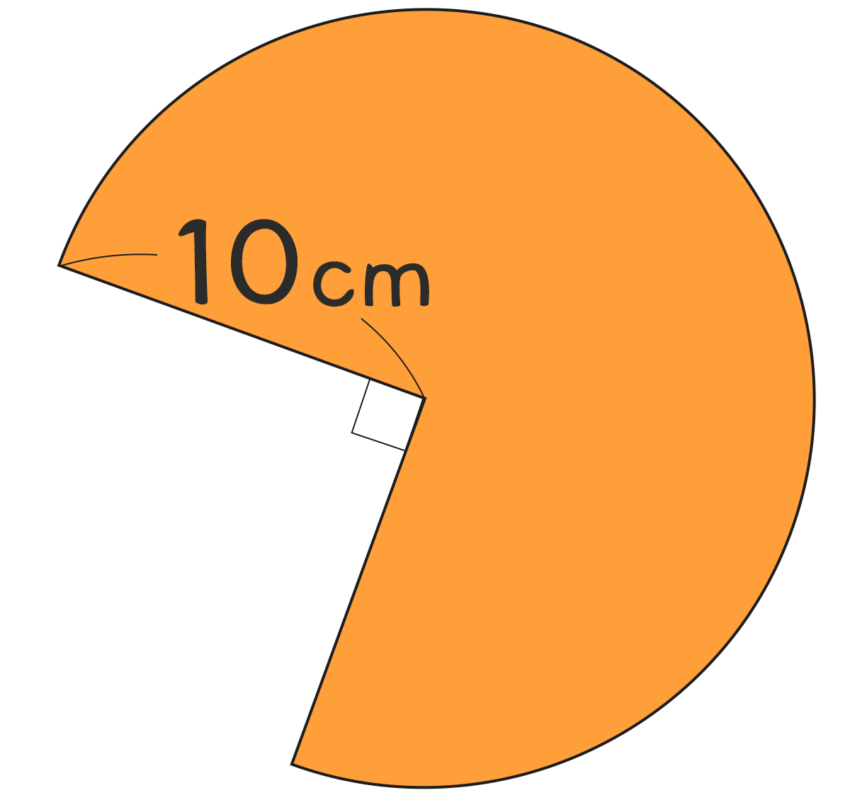 面積と円周 ｜ 半径10cmの円の4分の3