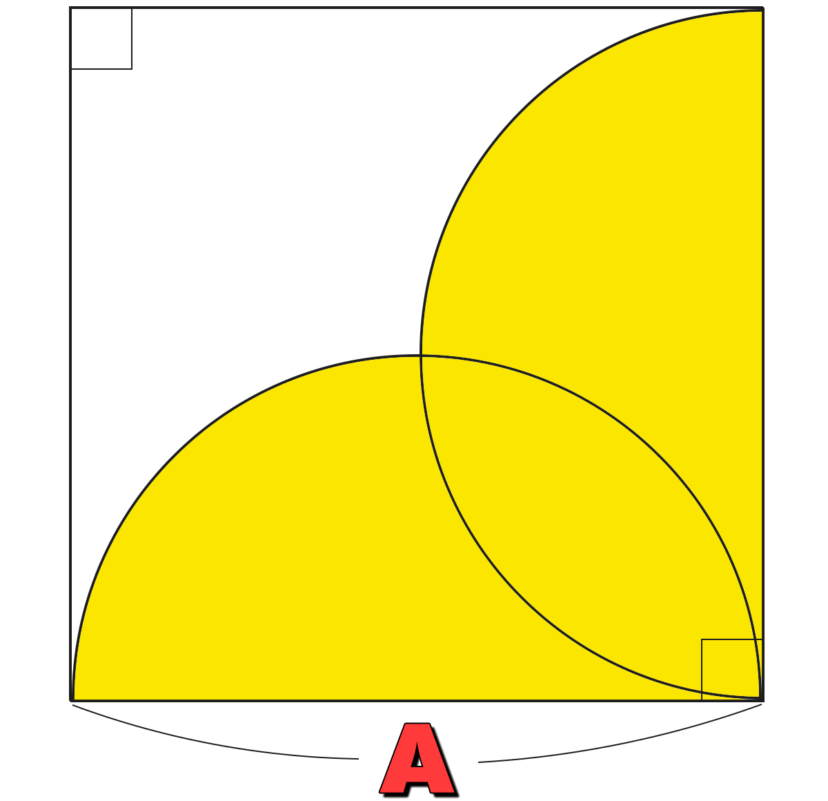 面積の問題 ｜ 正方形の中に半円が2つ